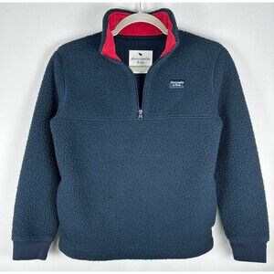 Abercrombie Kids 1/4 Zip Sherpa Fleece Pullover Boys 9/10 Navy Blue/Red Preppy